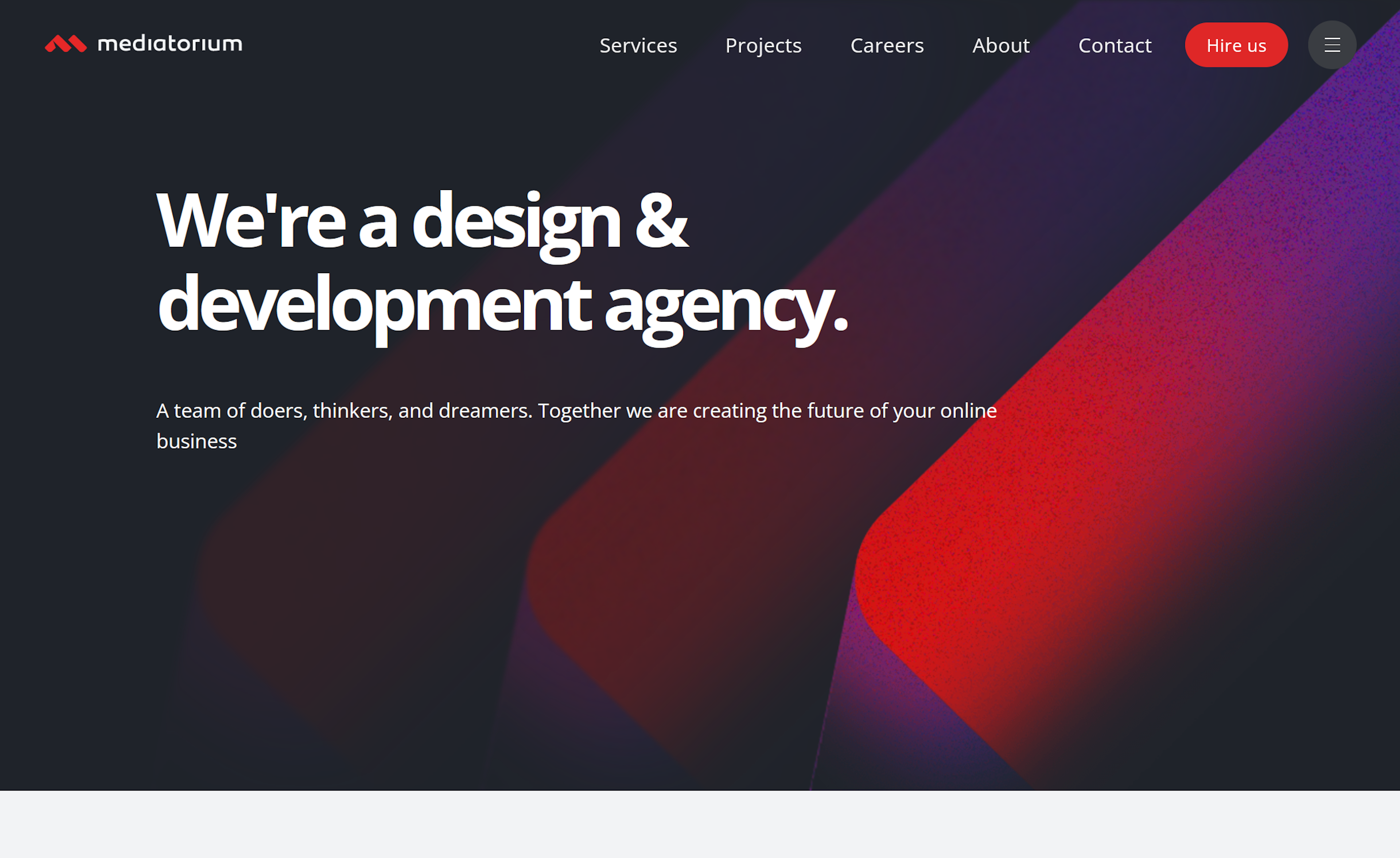 Frontend development for a design and development agency. A sleek and modern interface showcasing creativity and expertise.