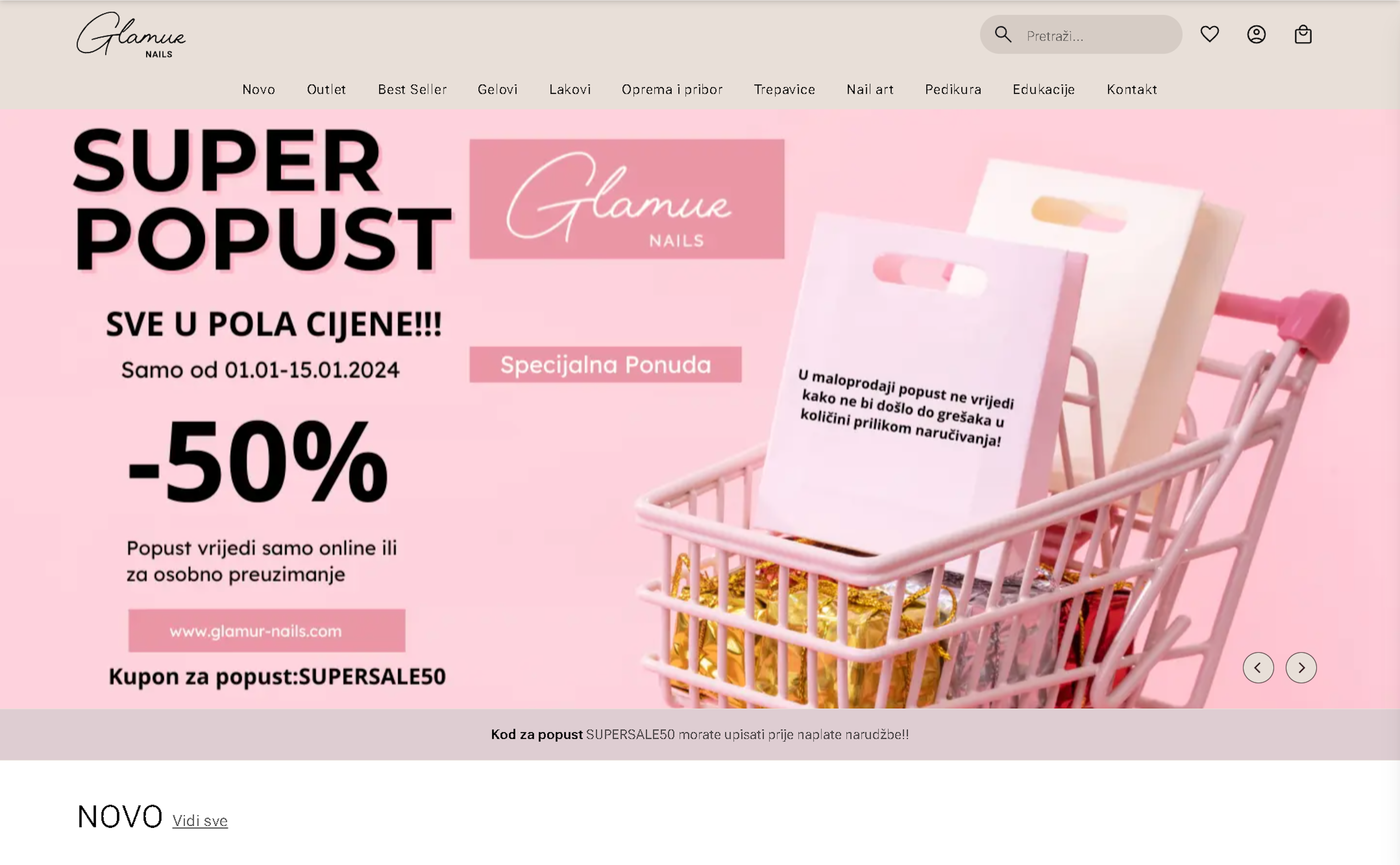 Glamur nails webshop homepage preview